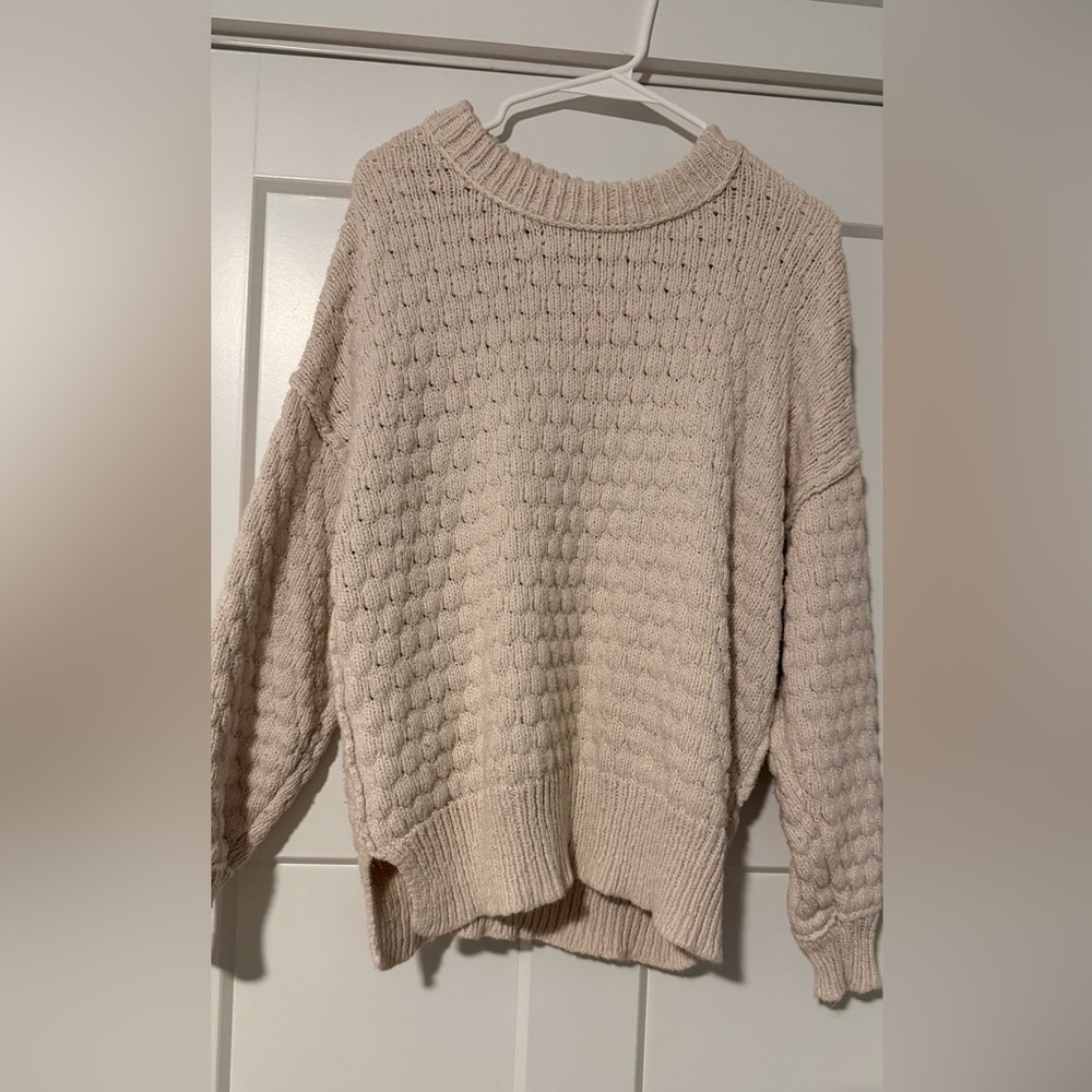 aerie Textured Bubble Stitch Crewneck Sweater - Cream